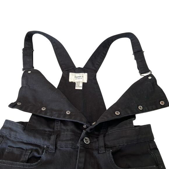 Forever 21 Black Bib Overall Ripped Skinny Jeans Size 26 Distressed Festival - Picture 5 of 15